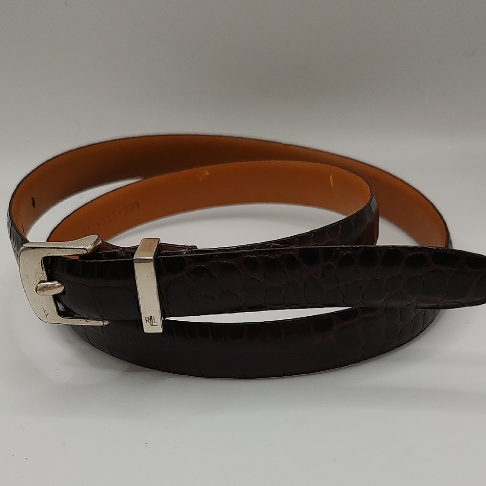 Lauren Ralph Lauren Brown Leather Croc Dress Belt 29 - 34"